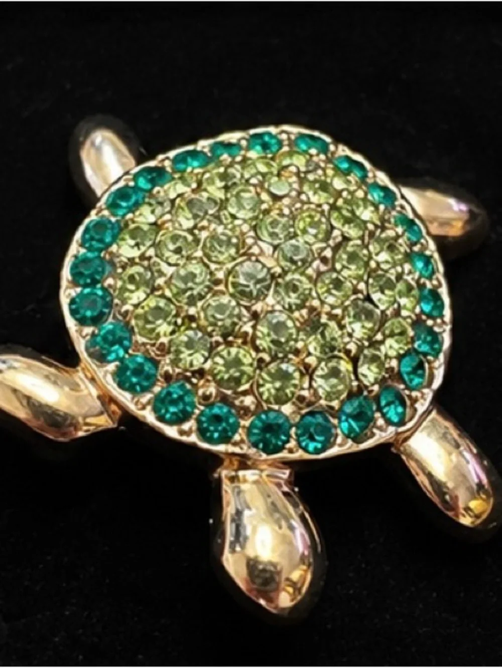 Monet Green Crystal Turtle Brooch Gold Tone Sea Turtle Pin Signed